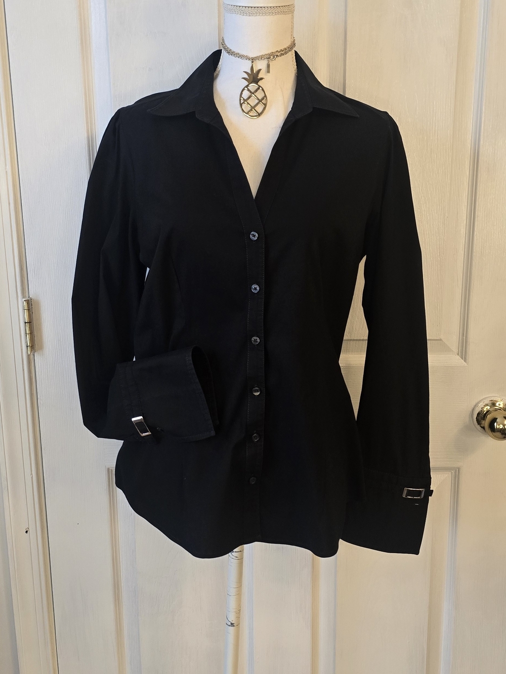 Express Black Long-Sleeve Button Front Dress Shirt Acadamia Business Work Large